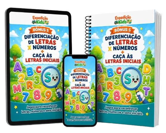 Mockup do Bônus 5 - Diferenciação de Letras x Números + Caça às Letras Iniciais