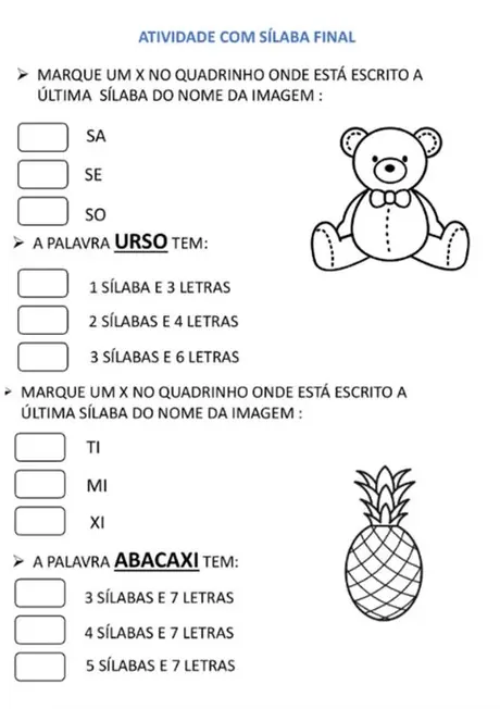 Exemplo de atividade - sílaba final